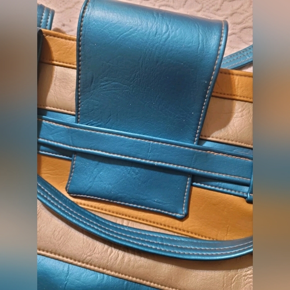 Super Cool And Unique Vintage Blue and Gold Women's Tote Bag. Vegan - Vinyl - Picture 5 of 8